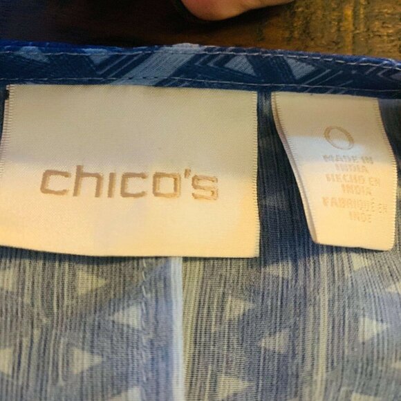 Chicos Tunic Top Byzantine Blue Geometric Semi Sheer Beaded Collar Size 0 | S - Picture 9 of 12